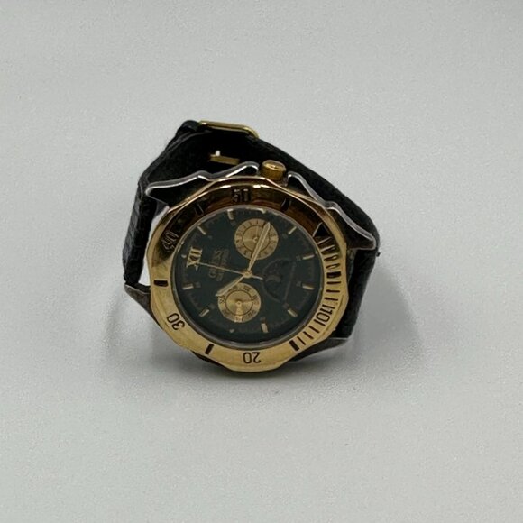 Vintage Guess Moon Phase Watch Men Gold Silver Tone Green Dial New Battery 8" - Picture 7 of 11